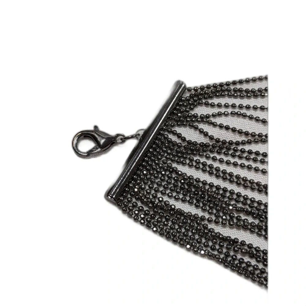 Madewell Bib Necklace Gunmetal Multi Strand Waterfall Ball Chain Statement Cyber - Picture 4 of 6